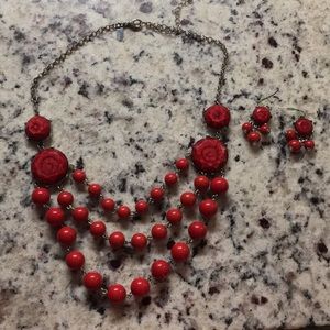 NY&Co NY and Company red necklace earrings set